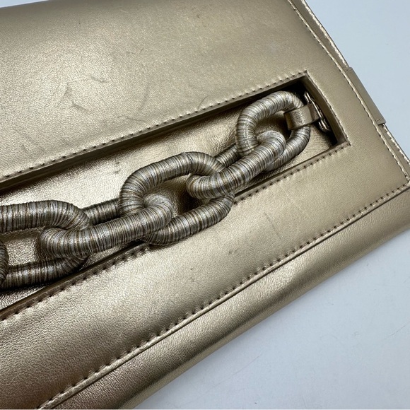 Serena Uziyel Women's Gold Catena Envelope Metallic Leather Clutch Bag - Picture 5 of 16